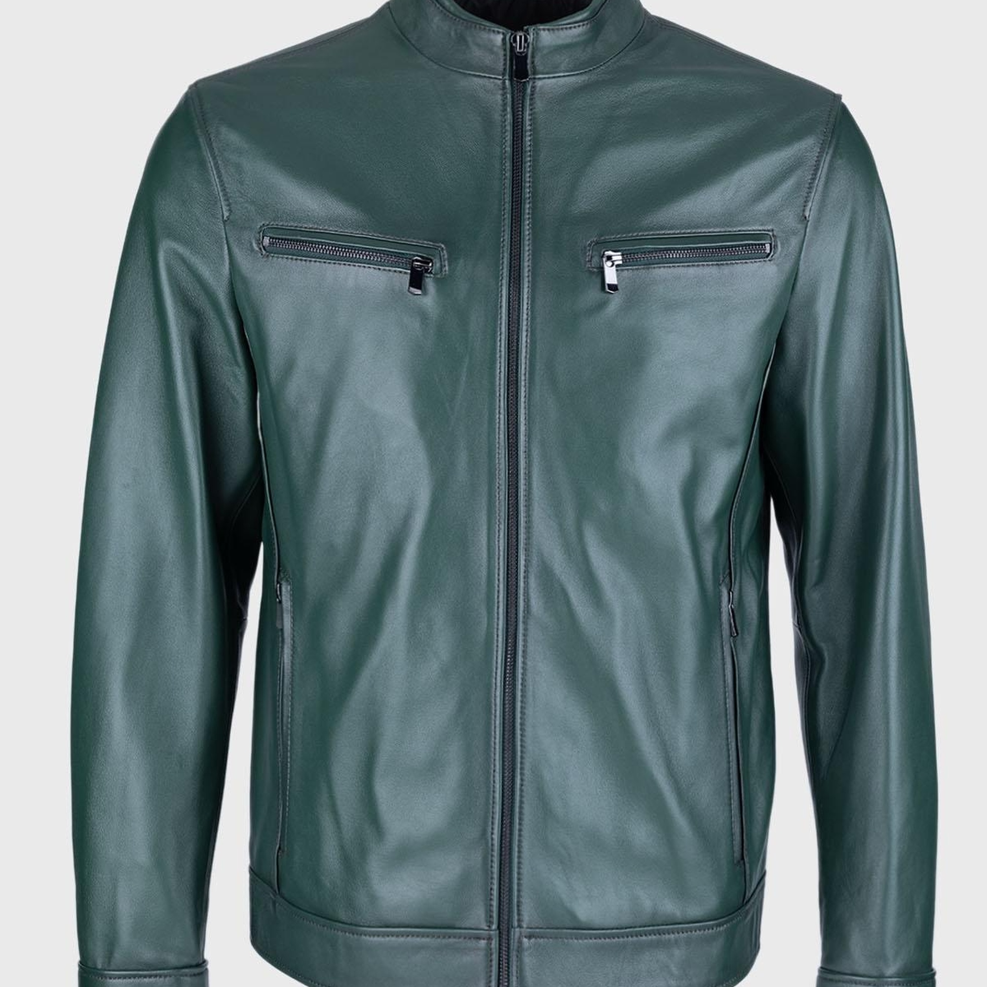 Valmenti Erkek Koyu yeşil Hakiki Deri Deri Mont