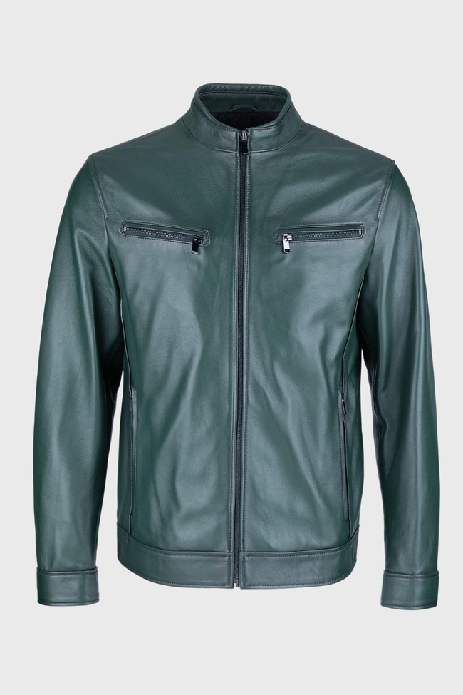  Valmenti Erkek Koyu yeşil Hakiki Deri Deri Mont