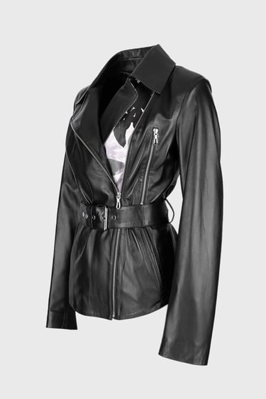  Valmenti Kadın Siyah Hakiki Deri Deri Mont