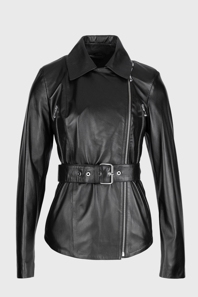  Valmenti Kadın Siyah Hakiki Deri Deri Mont