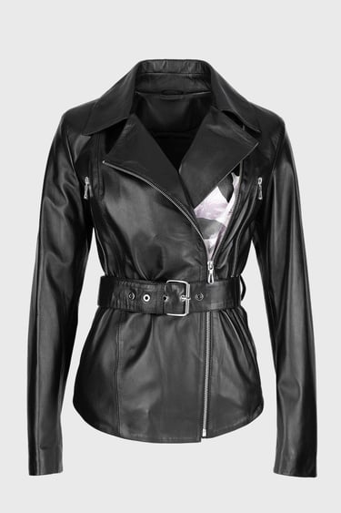  Valmenti Kadın Siyah Hakiki Deri Deri Mont