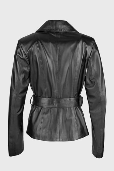  Valmenti Kadın Siyah Hakiki Deri Deri Mont