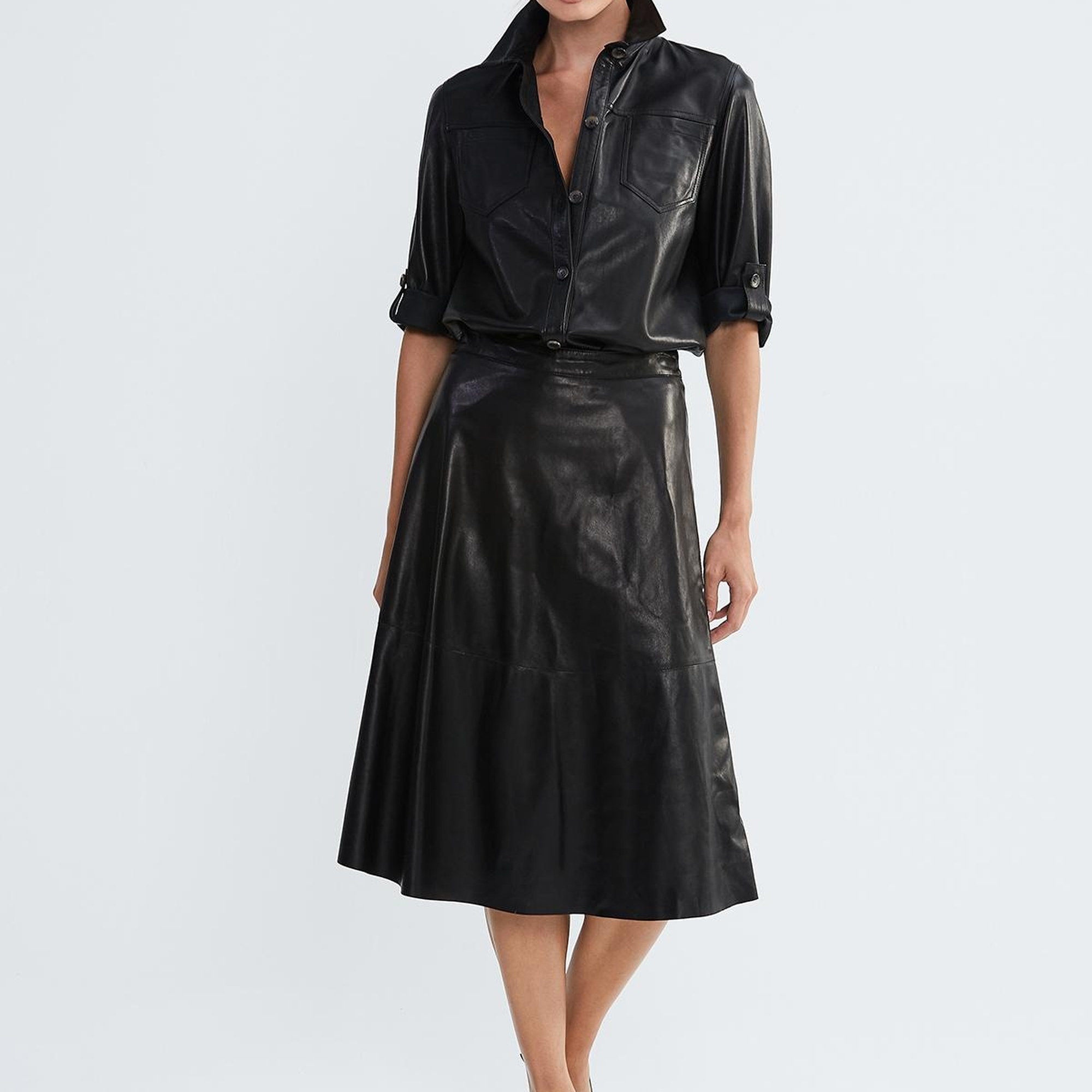 Valmenti Kadın Siyah Hakiki Deri Deri Gömlek