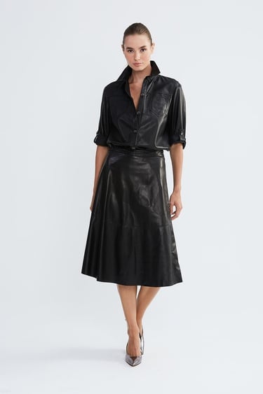  Valmenti Kadın Siyah Hakiki Deri Deri Gömlek