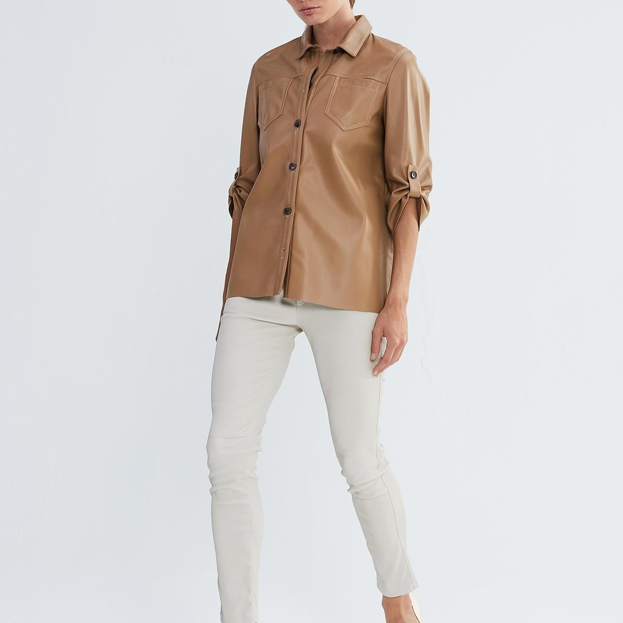 Valmenti Kadın Bej Hakiki Deri Deri Gömlek