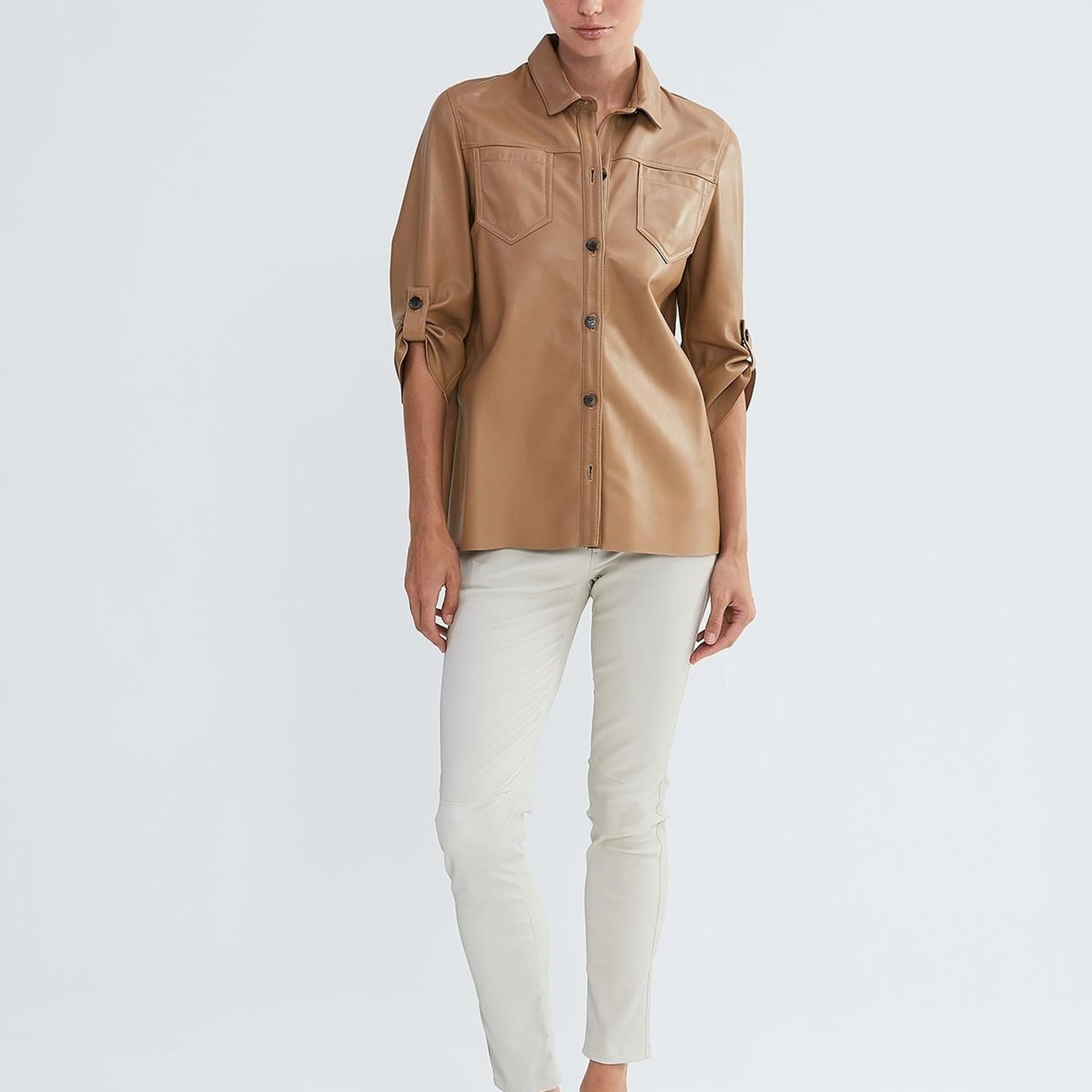 Valmenti Kadın Bej Hakiki Deri Deri Gömlek