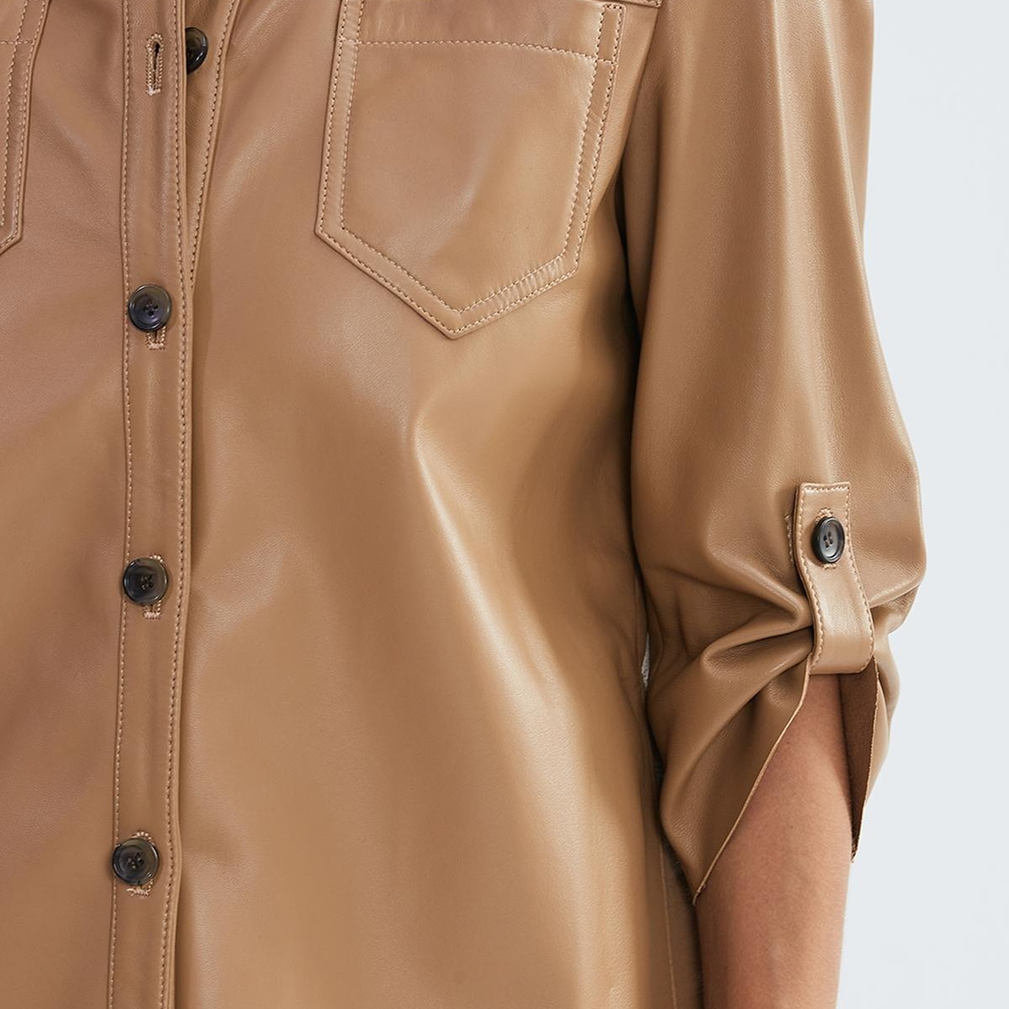 Valmenti Kadın Bej Hakiki Deri Deri Gömlek