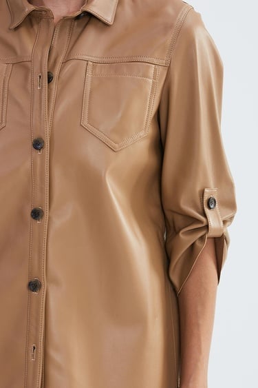  Valmenti Kadın Bej Hakiki Deri Deri Gömlek