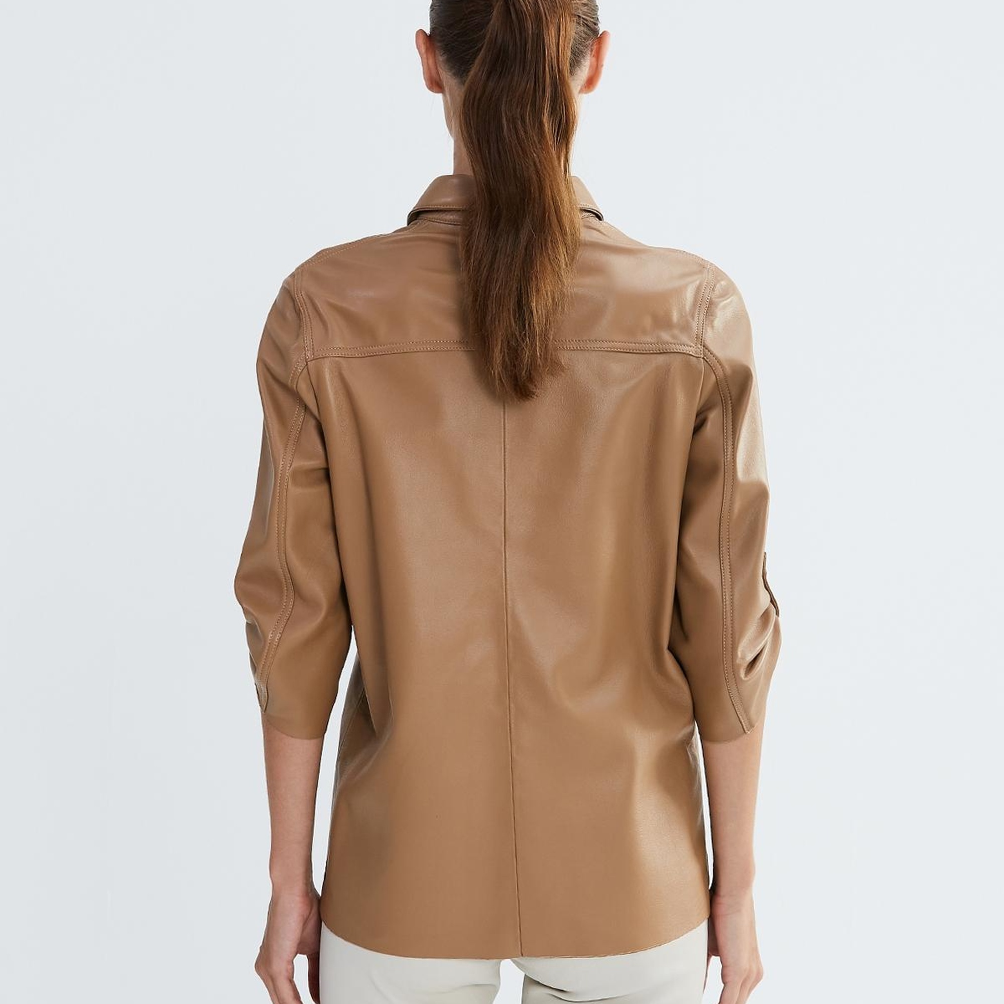 Valmenti Kadın Bej Hakiki Deri Deri Gömlek