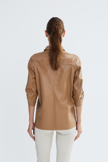  Valmenti Kadın Bej Hakiki Deri Deri Gömlek