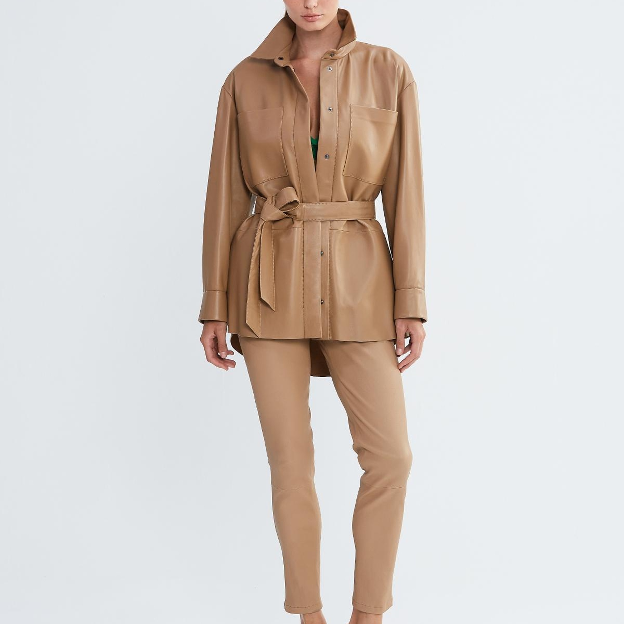 Valmenti Kadın Bej Hakiki Deri Deri Gömlek