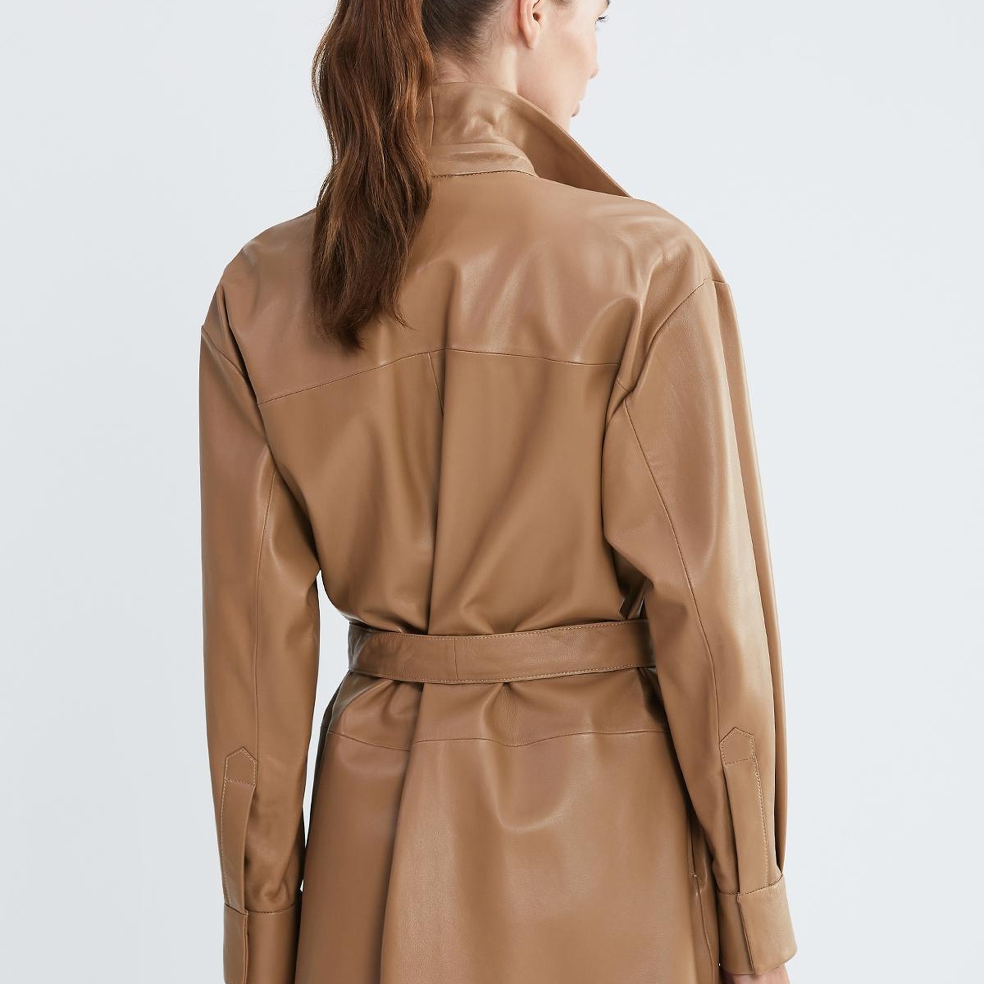 Valmenti Kadın Bej Hakiki Deri Deri Gömlek