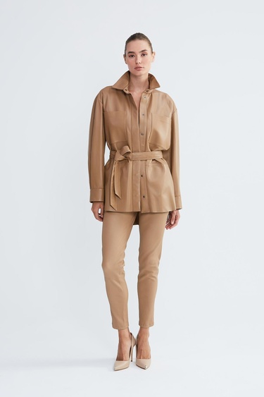  Valmenti Kadın Bej Hakiki Deri Deri Gömlek