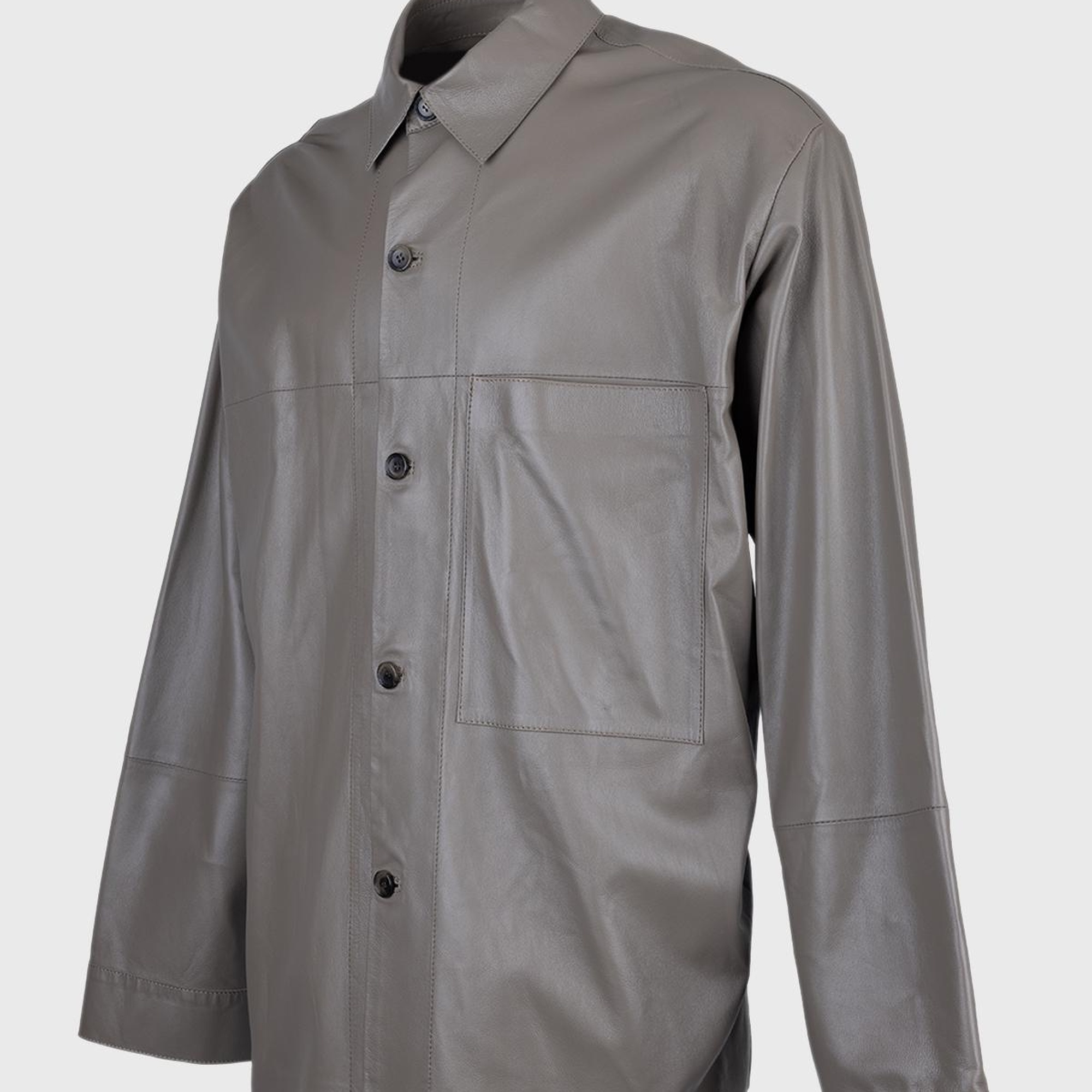 Valmenti Erkek Gri Hakiki Deri Gömlek