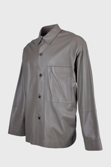  Valmenti Erkek Gri Hakiki Deri Gömlek
