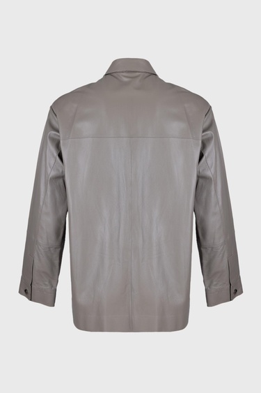  Valmenti Erkek Gri Hakiki Deri Gömlek