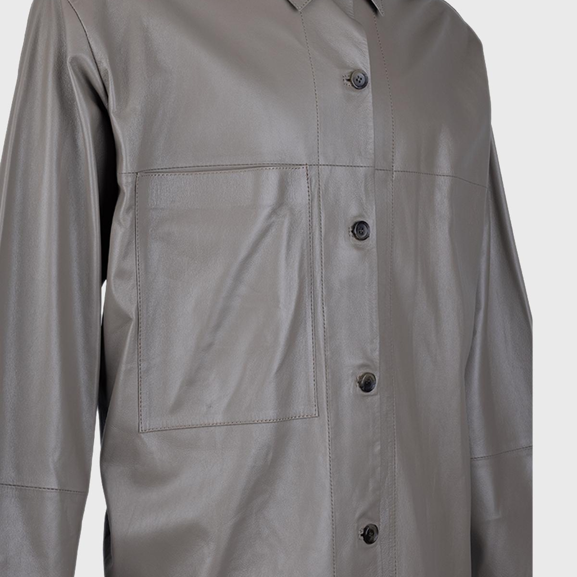 Valmenti Erkek Gri Hakiki Deri Gömlek