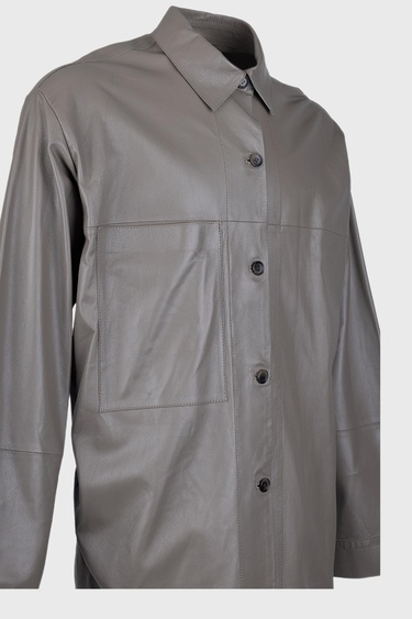  Valmenti Erkek Gri Hakiki Deri Gömlek