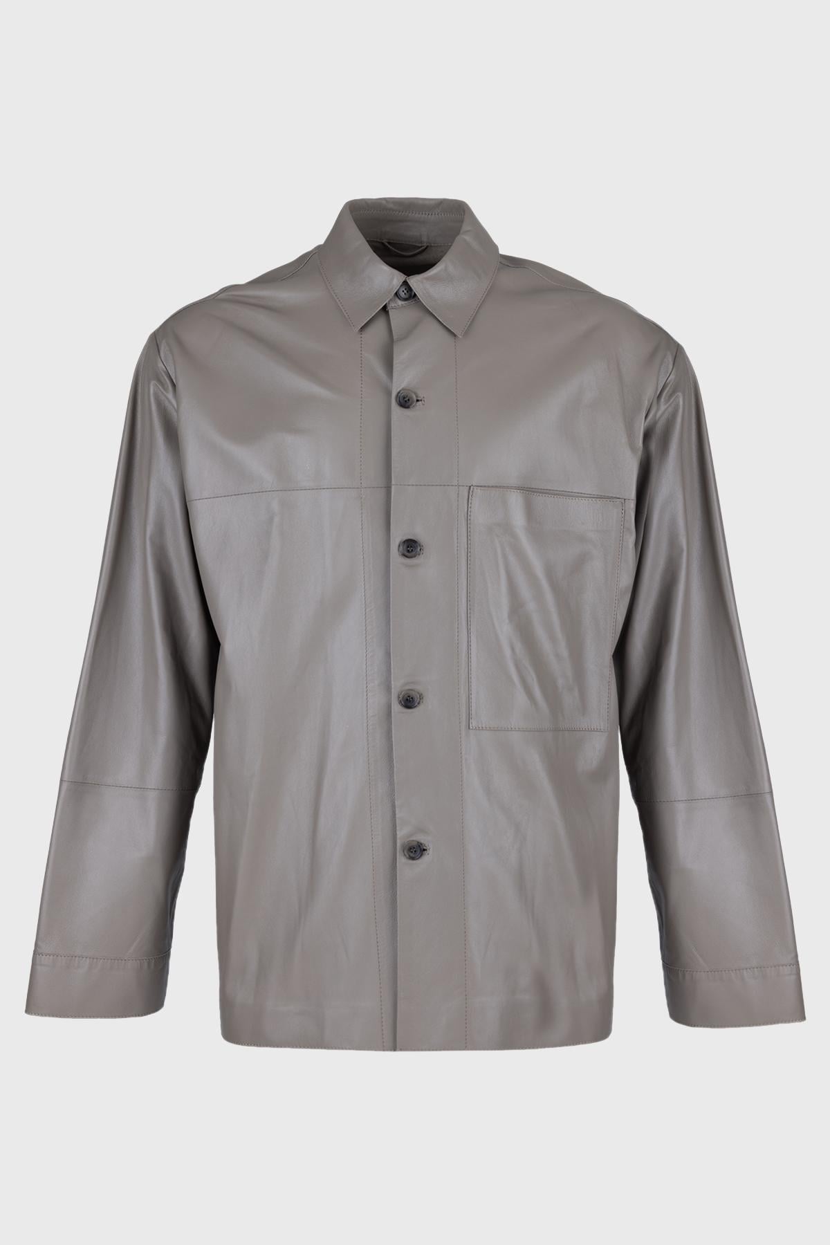  Valmenti Erkek Gri Hakiki Deri Gömlek