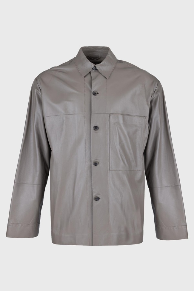  Valmenti Erkek Gri Hakiki Deri Gömlek