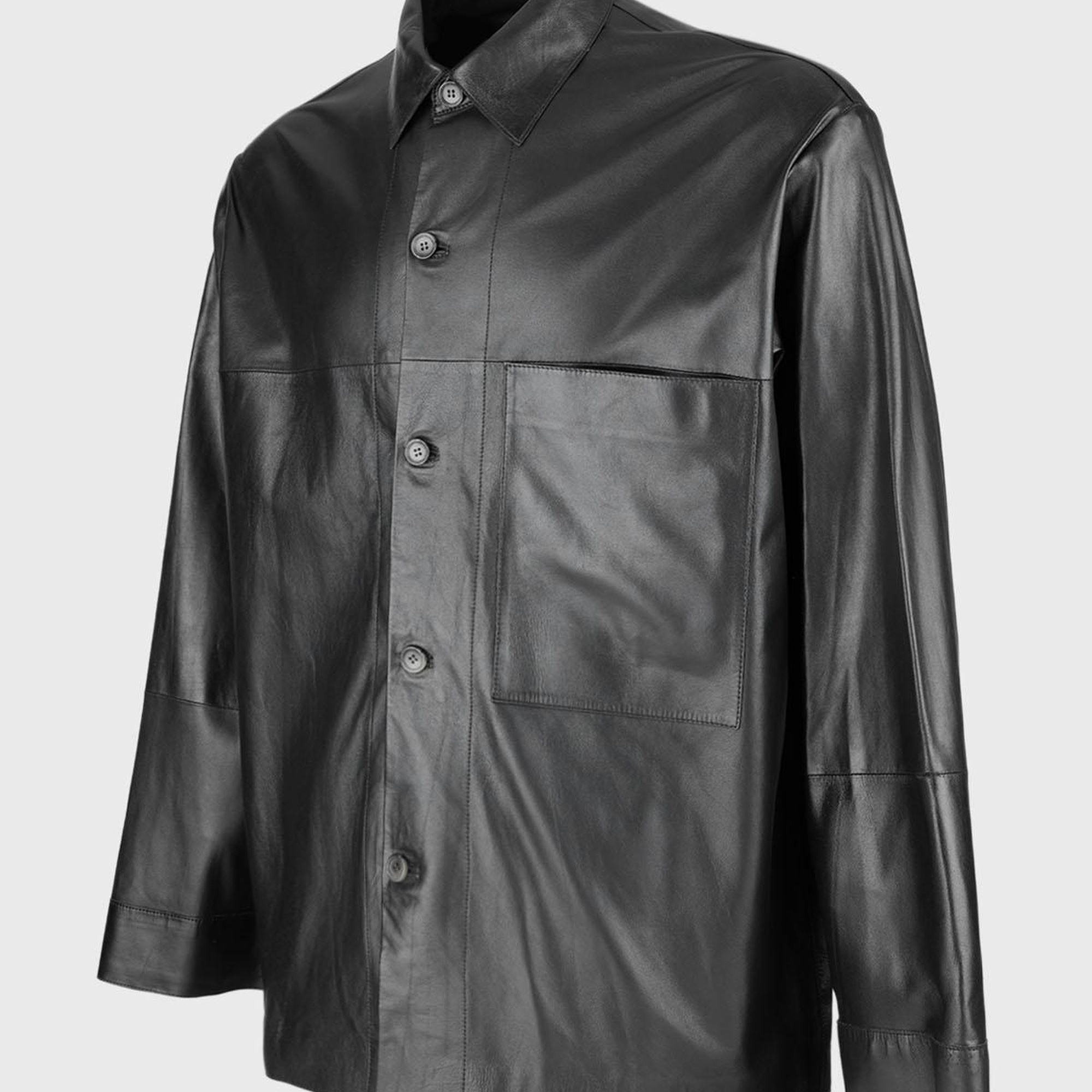 Valmenti Erkek Siyah Hakiki Deri Gömlek