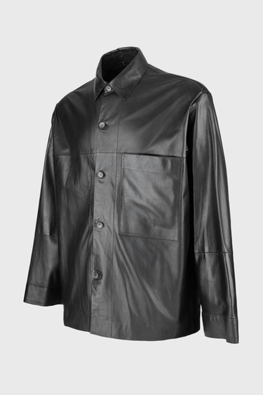  Valmenti Erkek Siyah Hakiki Deri Gömlek