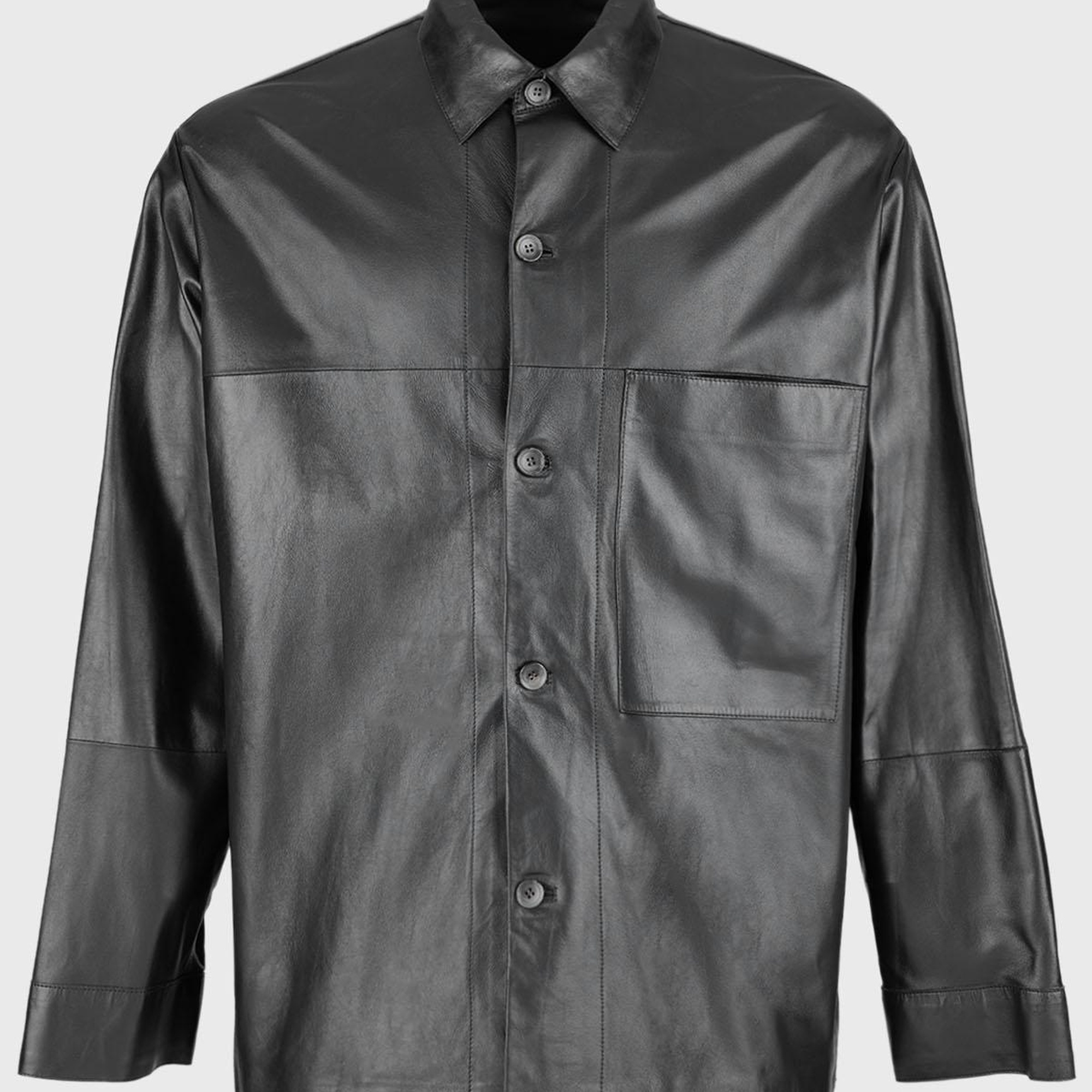 Valmenti Erkek Siyah Hakiki Deri Gömlek