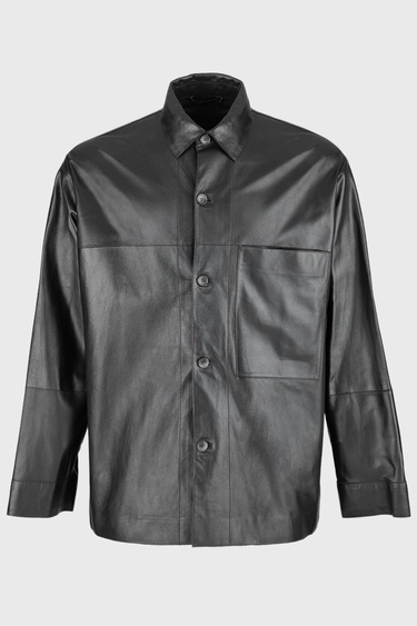  Valmenti Erkek Siyah Hakiki Deri Gömlek