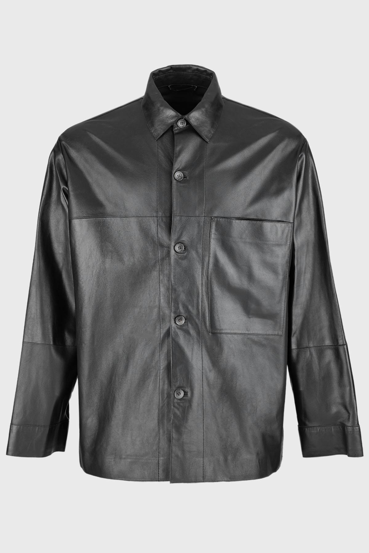 Valmenti Erkek Siyah Hakiki Deri Gömlek