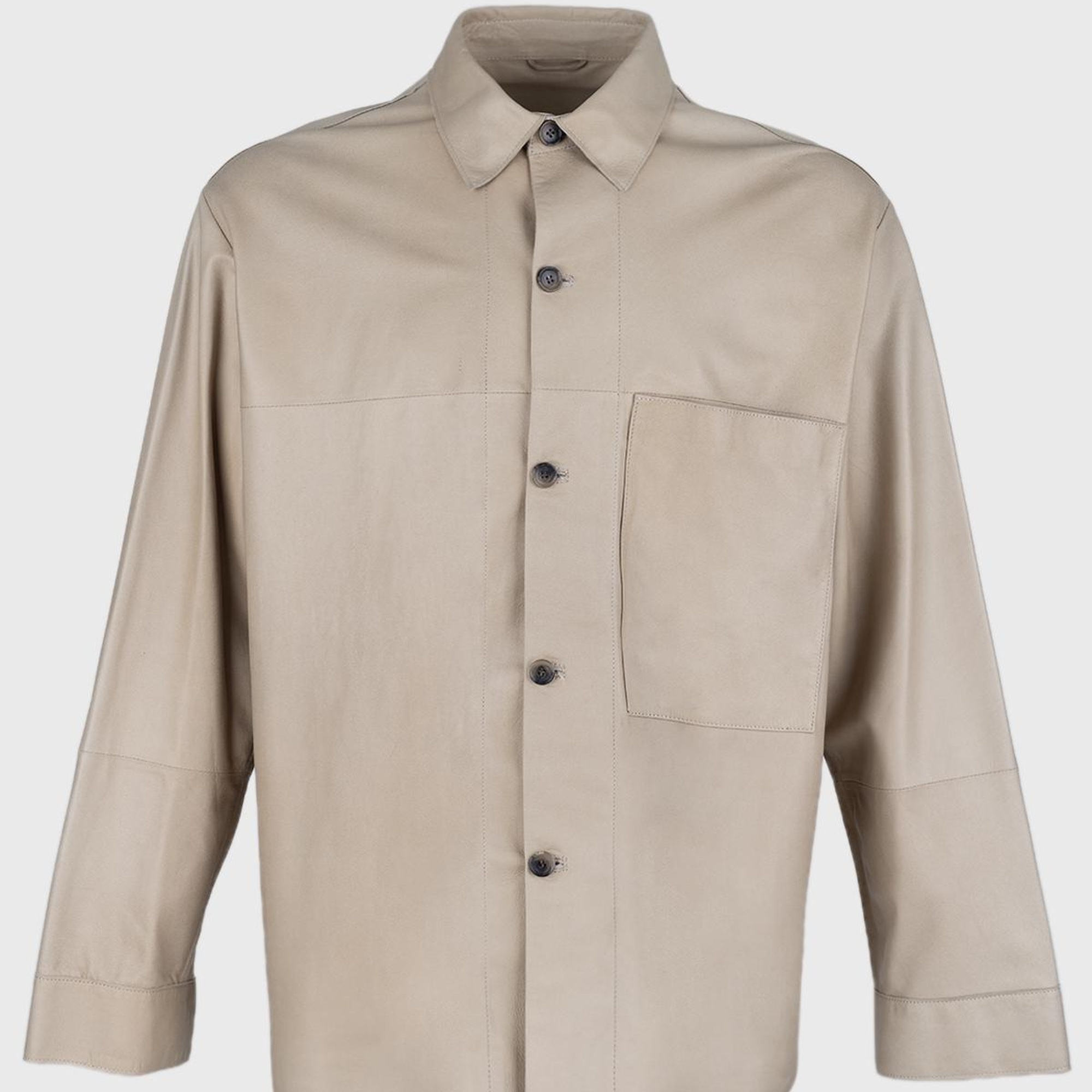 Valmenti Erkek Bej Hakiki Deri Gömlek