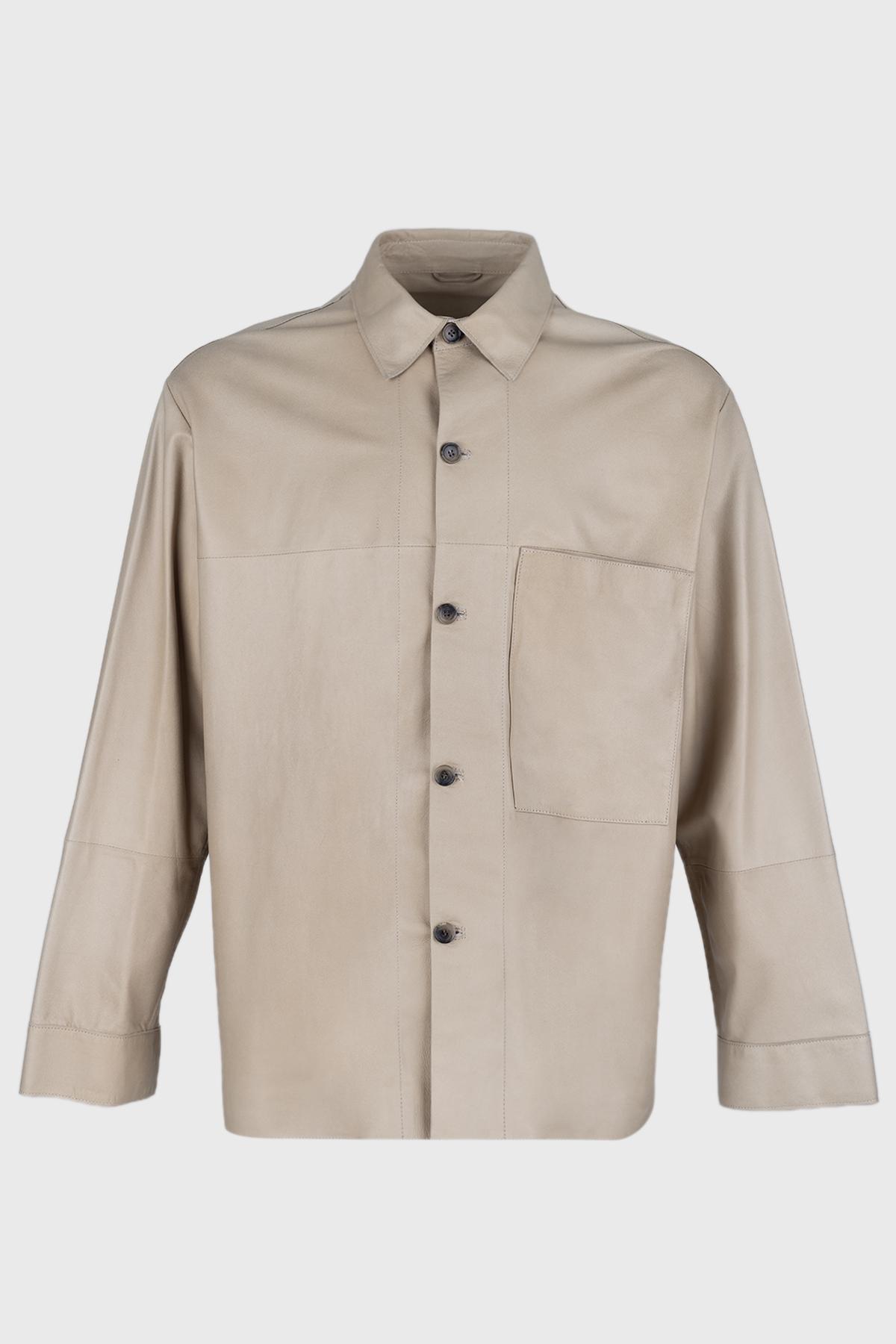  Valmenti Erkek Bej Hakiki Deri Gömlek