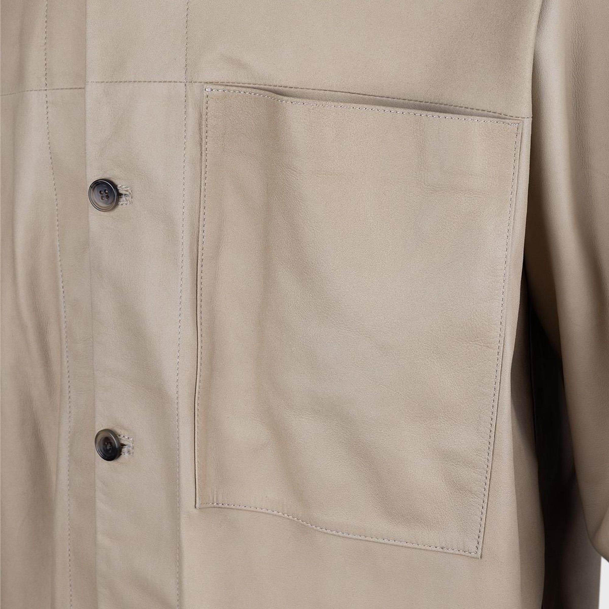 Valmenti Erkek Bej Hakiki Deri Gömlek