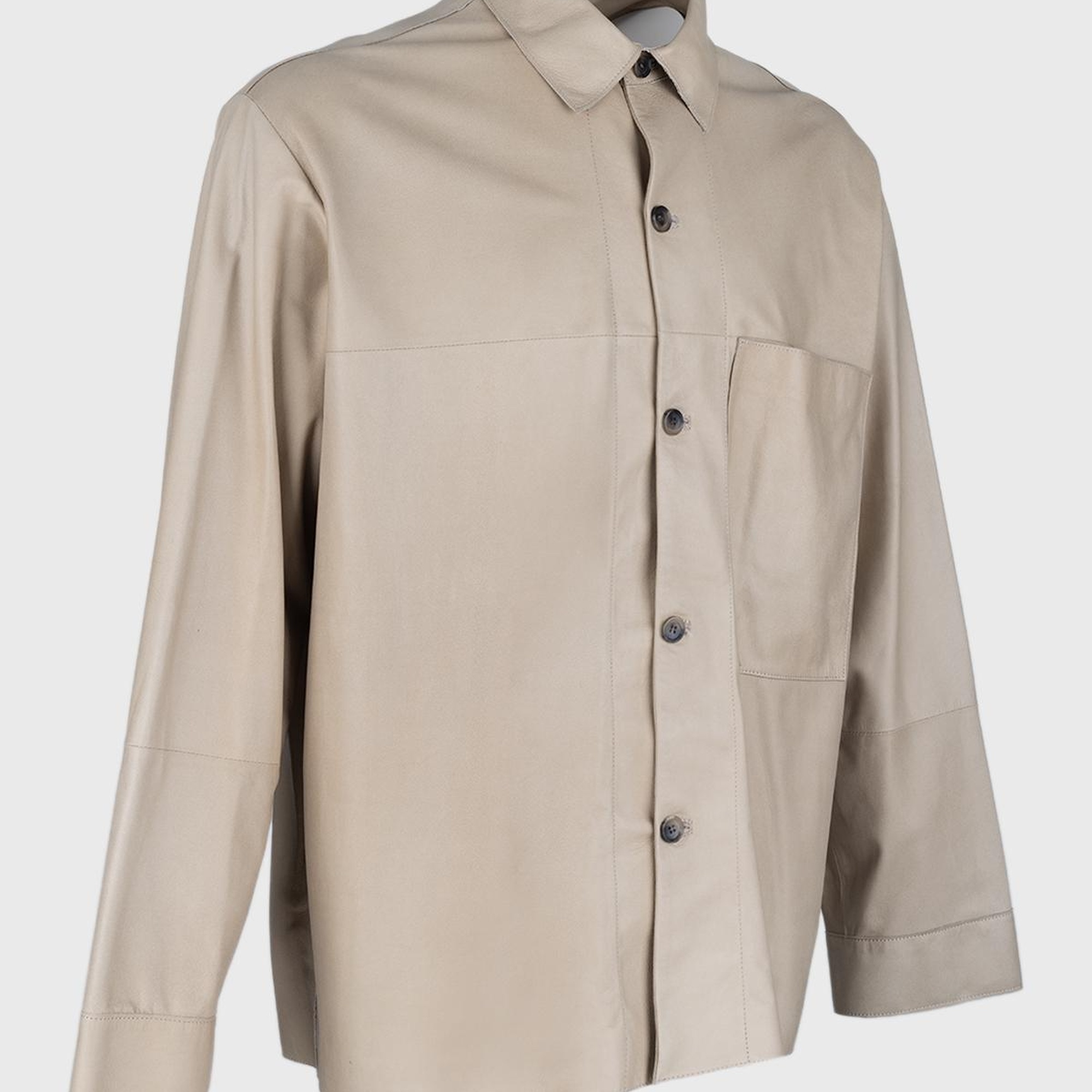 Valmenti Erkek Bej Hakiki Deri Gömlek