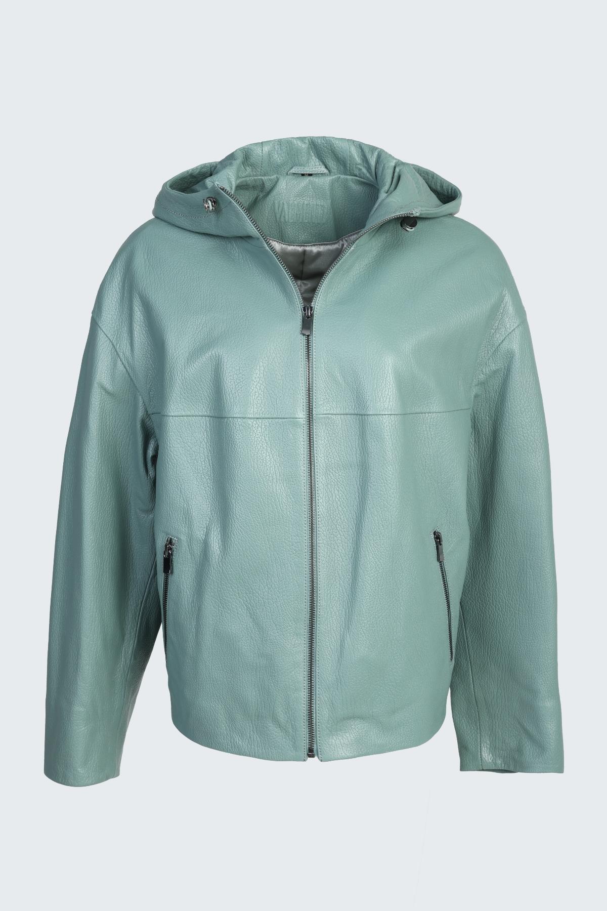  Valmenti Rosia Kadın Su yeşili jumbo Hakiki Deri Deri Mont