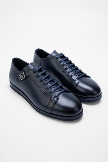  Valmenti Erkek Lacivert Hakiki Deri Casual Ayakkabı