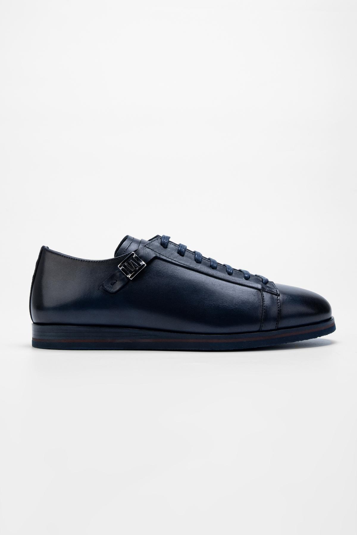  Valmenti Erkek Lacivert Hakiki Deri Casual Ayakkabı