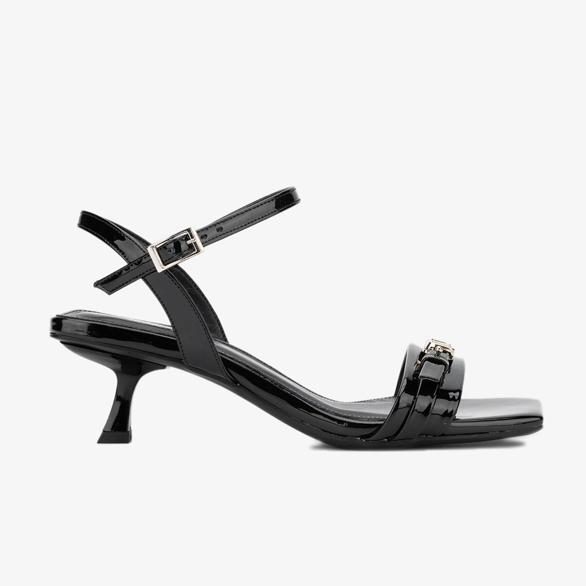 Valmenti Oro Kadın Siyah Rugan Hakiki Deri Topuklu Sandalet