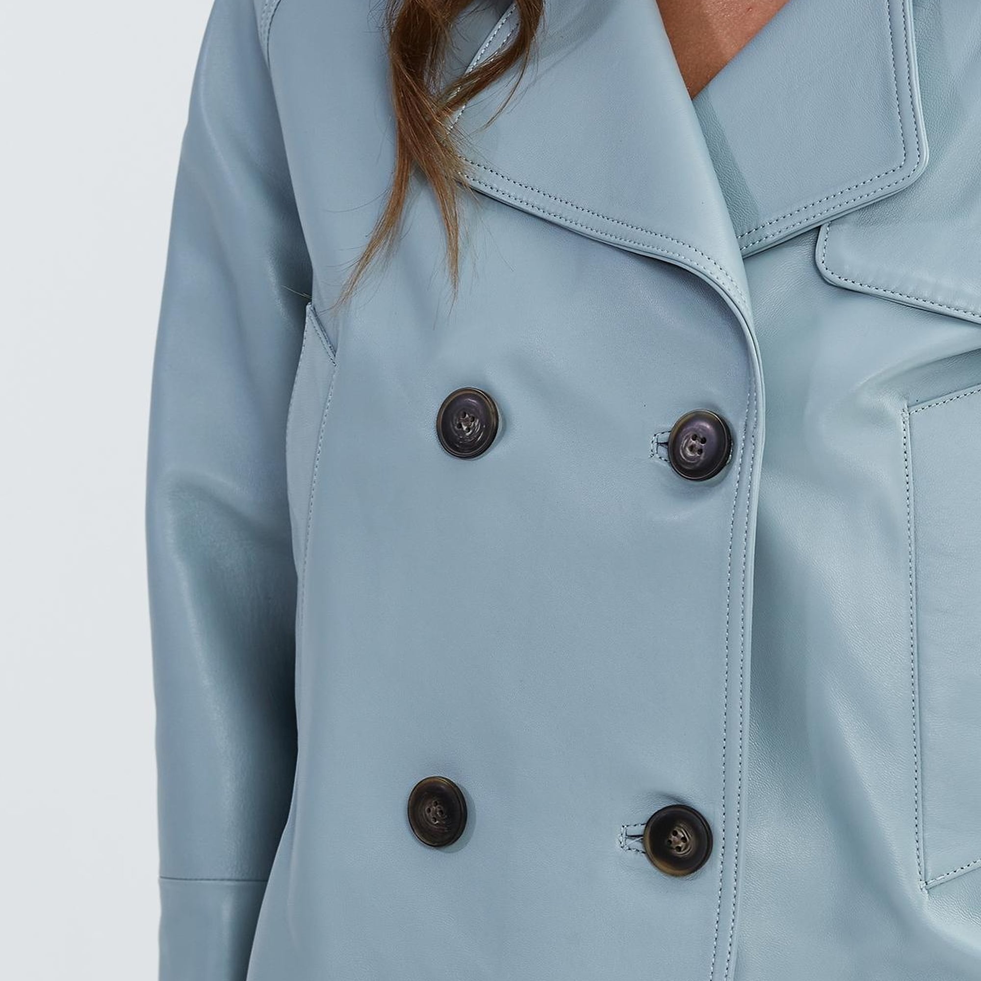 Valmenti Kadın Gümüş Metalik Hakiki Deri Ceket