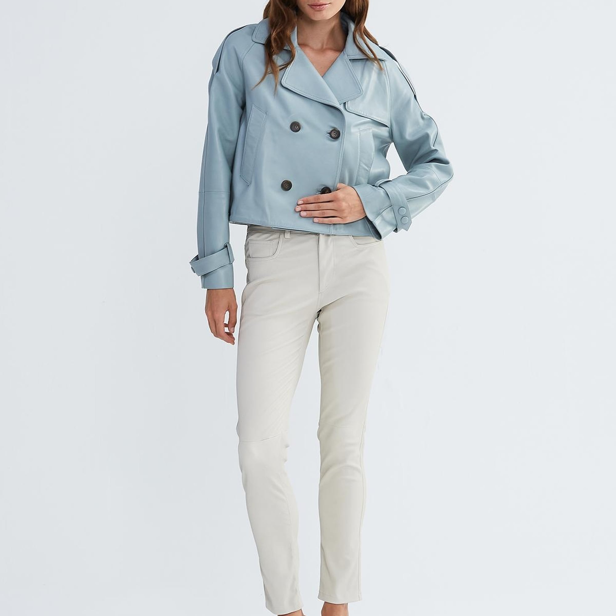 Valmenti Kadın Gümüş Metalik Hakiki Deri Ceket