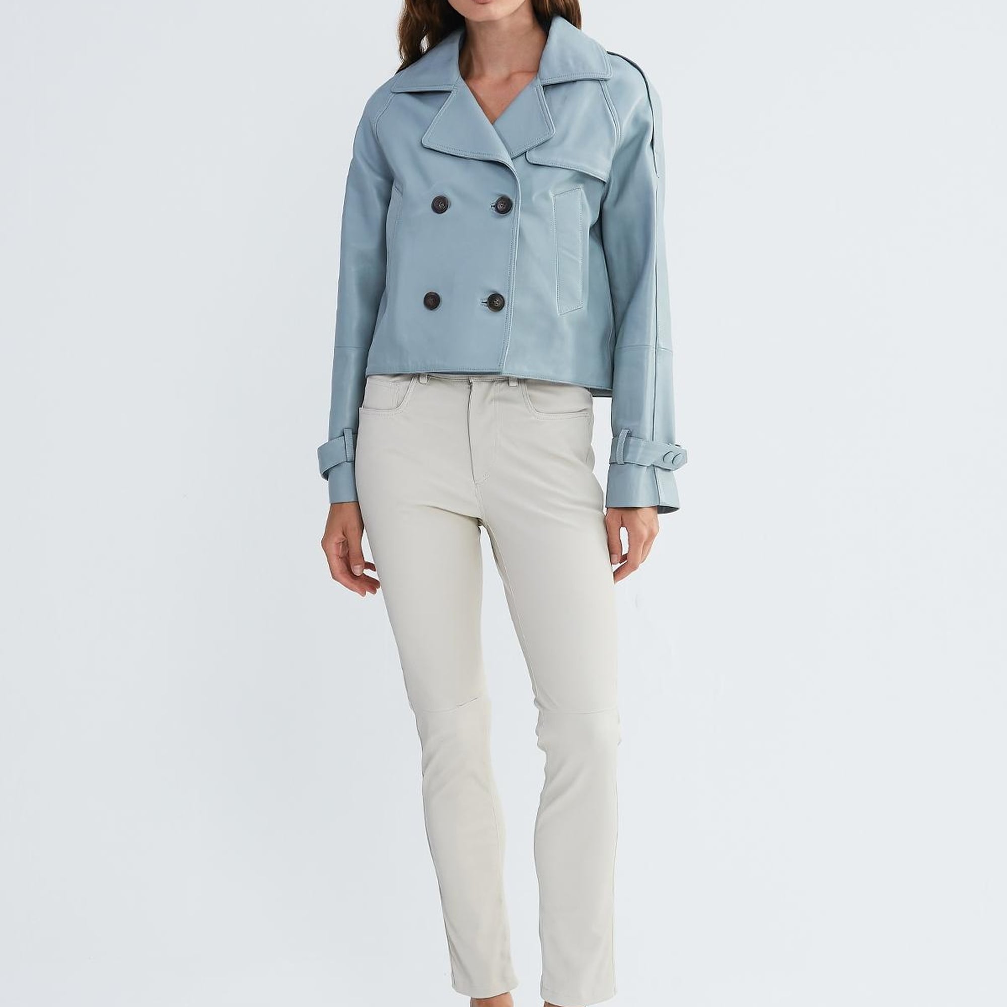 Valmenti Kadın Gümüş Metalik Hakiki Deri Ceket