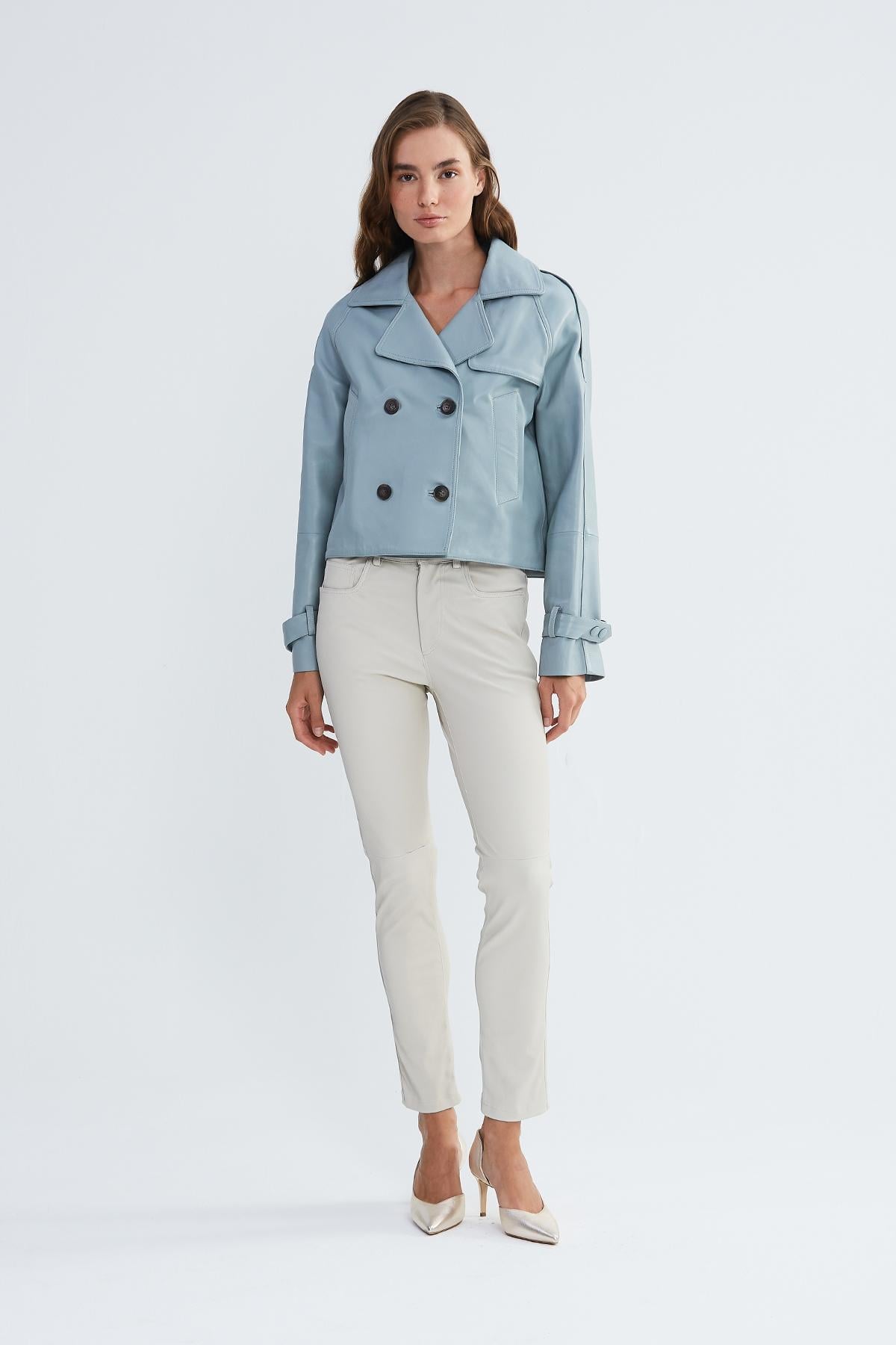  Valmenti Kadın Gümüş Metalik Hakiki Deri Ceket