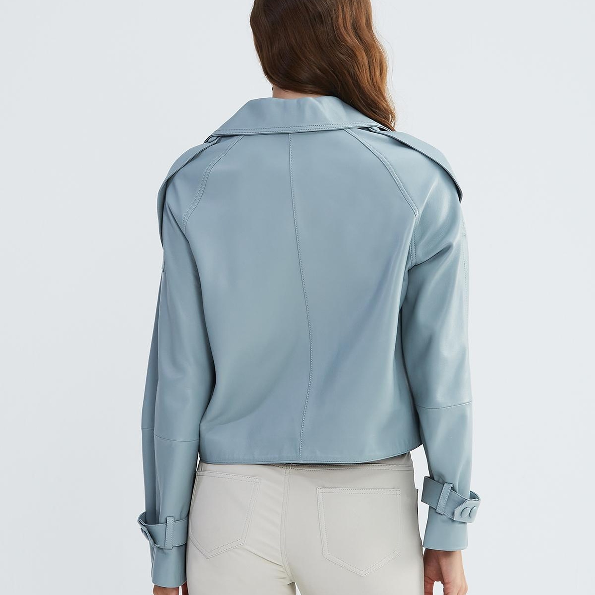 Valmenti Kadın Gümüş Metalik Hakiki Deri Ceket