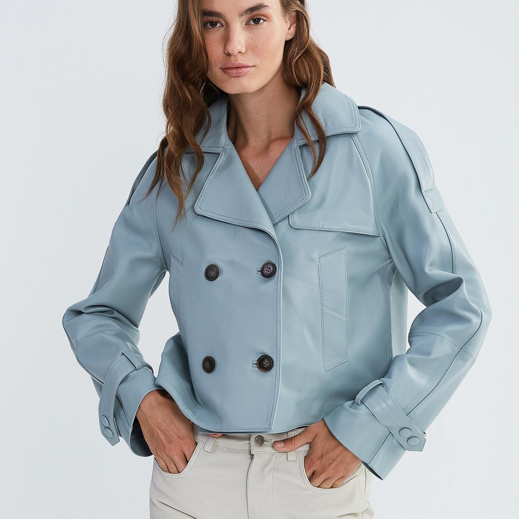 Valmenti Kadın Gümüş Metalik Hakiki Deri Ceket