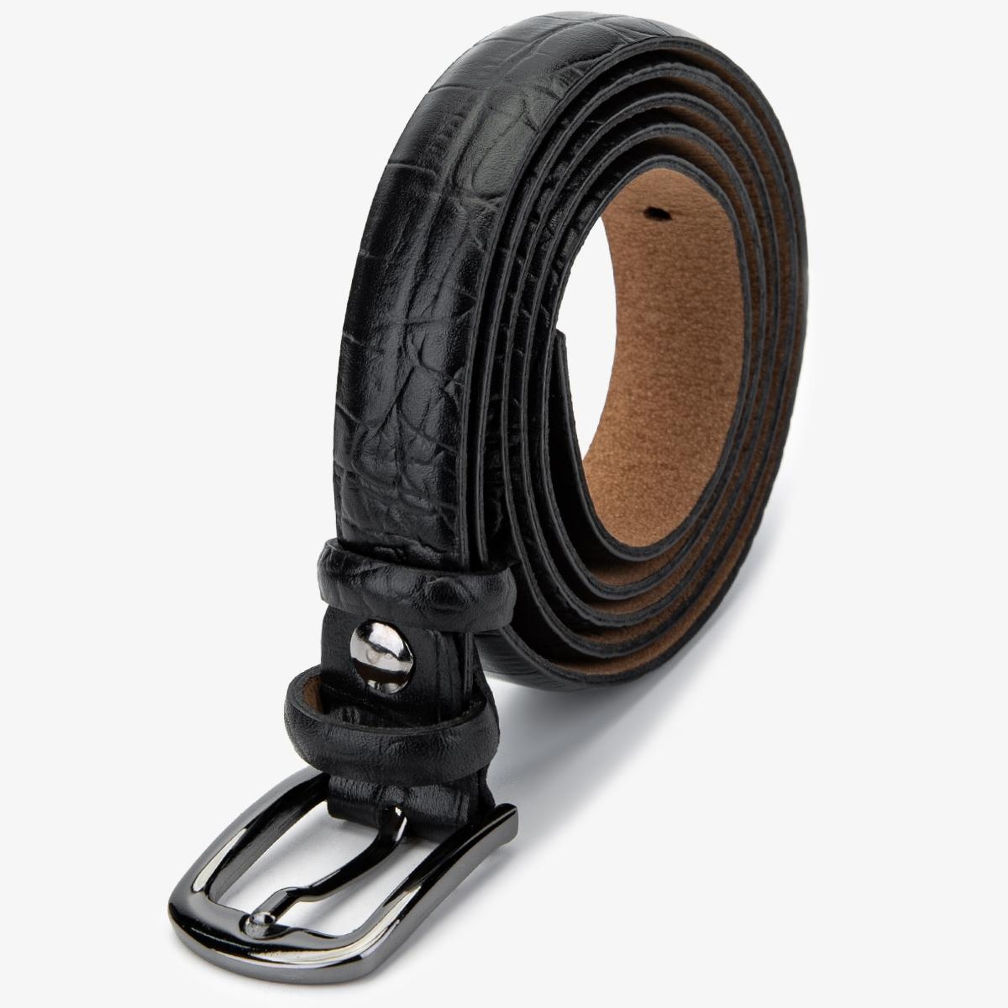 Valmenti Kadın Hakiki Deri Siyah Kroko Kemer