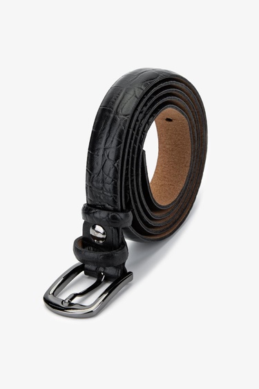  Valmenti Kadın Hakiki Deri Siyah Kroko Kemer