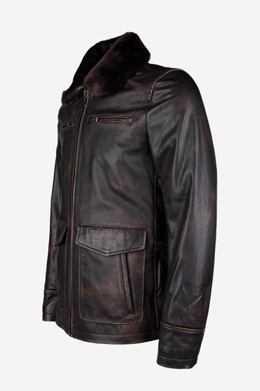  Valmenti Erkek Hakiki Deri Kızıl Eskitme Deri Mont