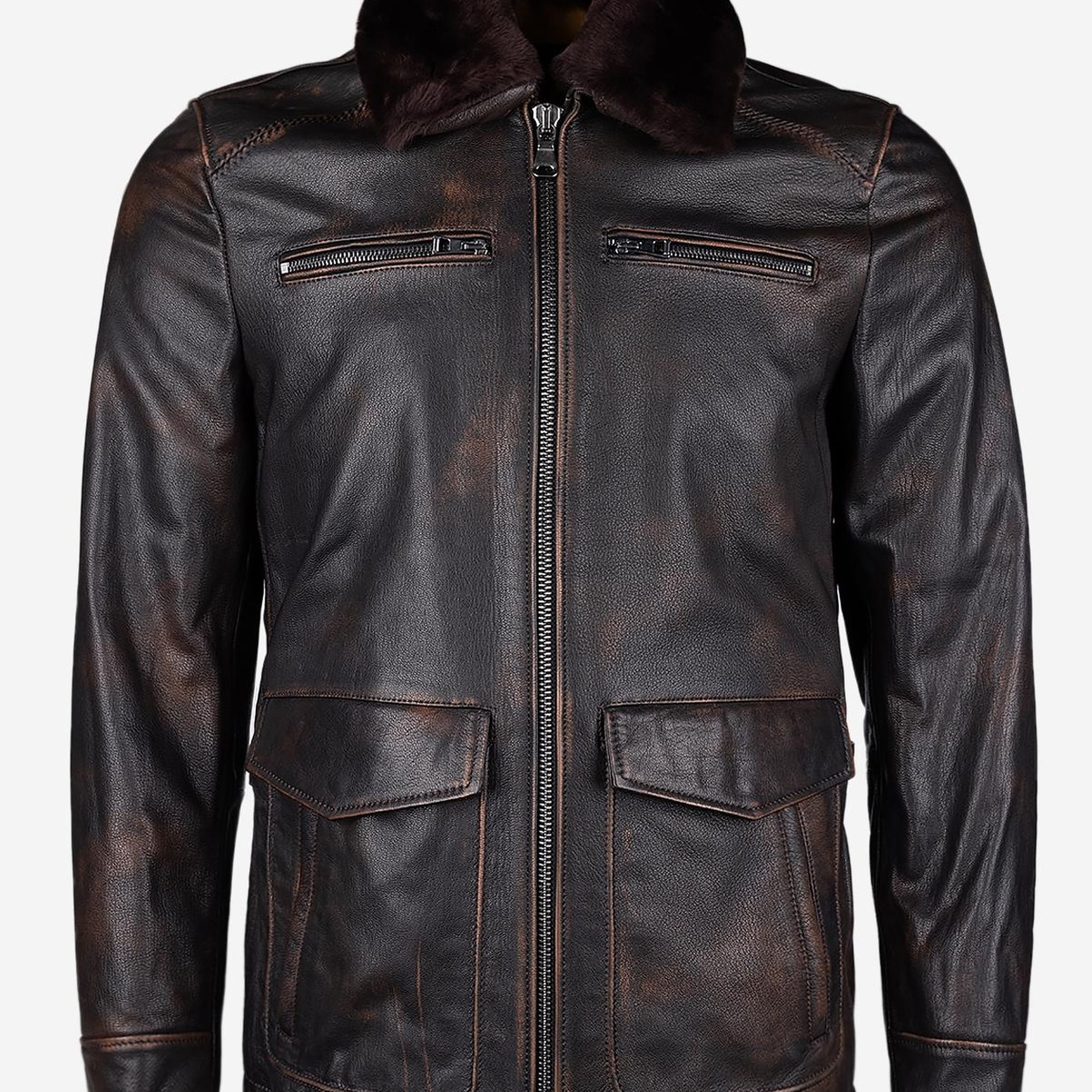 Valmenti Erkek Hakiki Deri Kızıl Eskitme Deri Mont