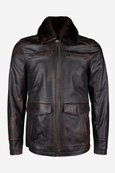  Valmenti Erkek Hakiki Deri Kızıl Eskitme Deri Mont