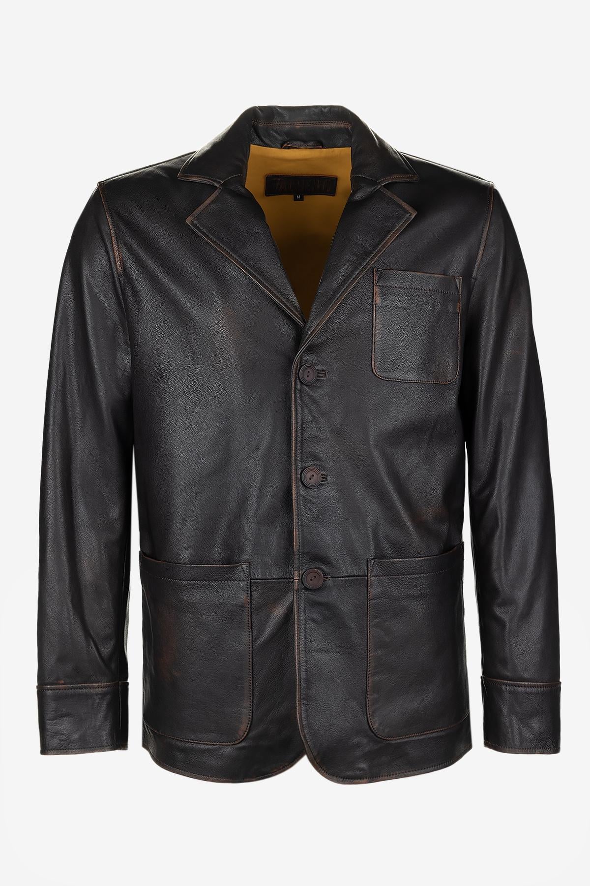  Valmenti Erkek Hakiki Deri Kızıl Eskitme Deri Mont