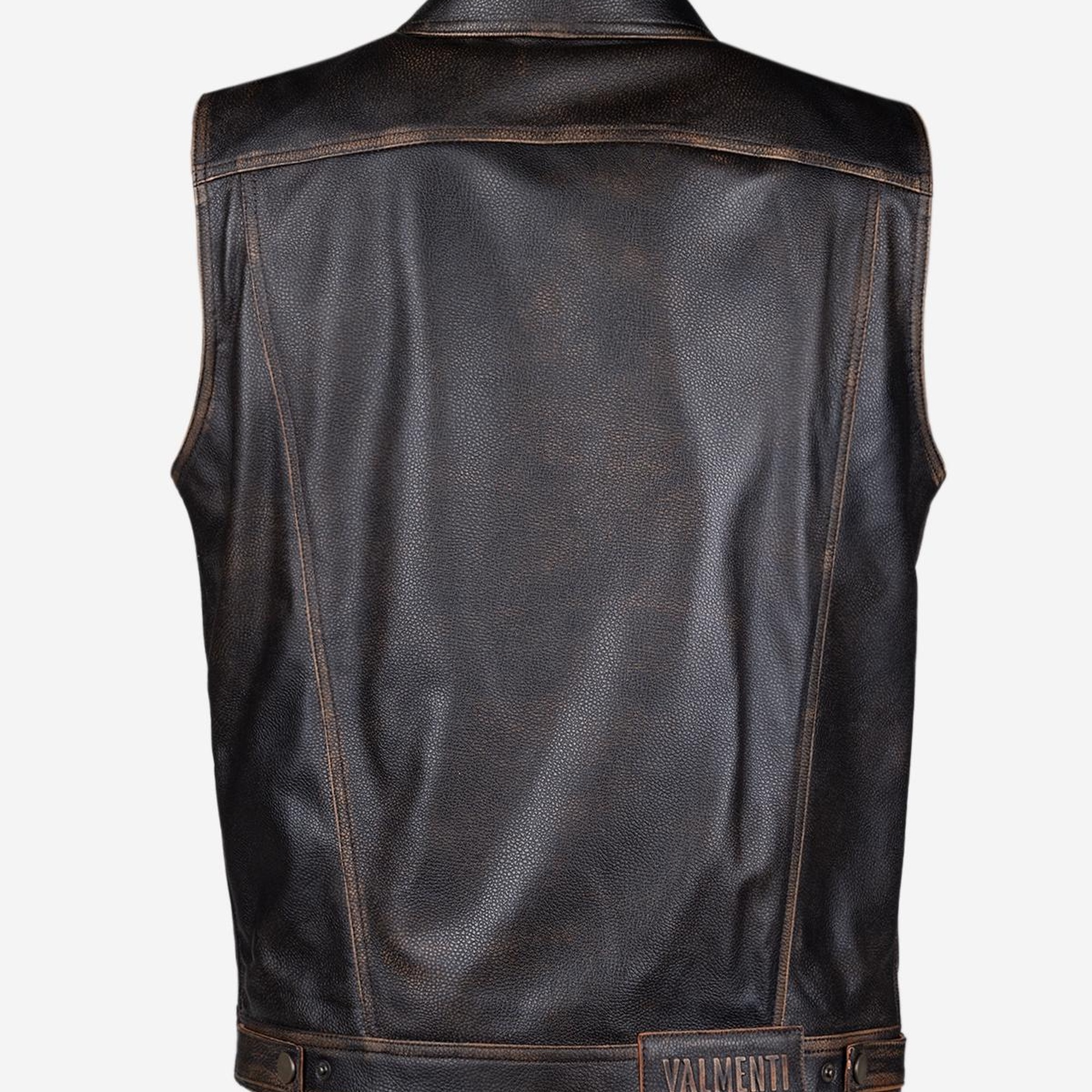 Valmenti Erkek Hakiki Deri Kızıl Eskitme Yelek Deri Mont